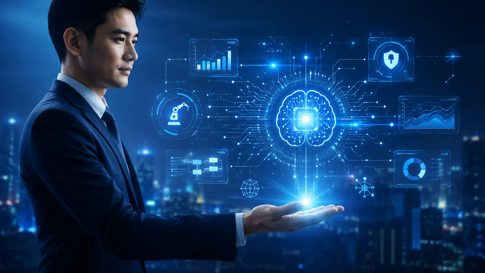 Business professional using cloud, workflow, security, analytics, and automation interfaces for Formastra Platforms software solutions.